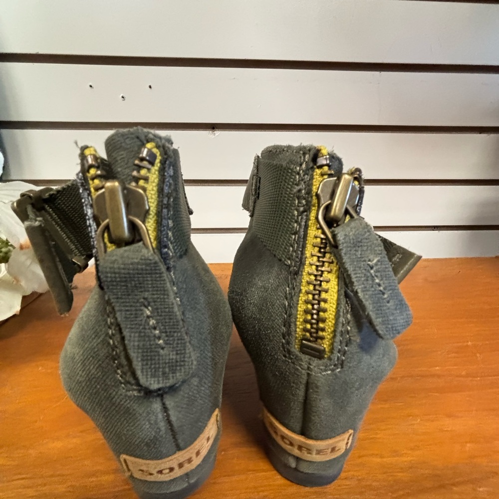 Sorel Joanie Olive Green Ankle Strap Wedge Sandals - Picture 3 of 8